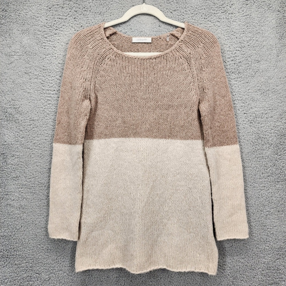 Christopher Fischer XS Wool‎ Alpaca Colorblock Knit Tunic Sweater Tan Cream
